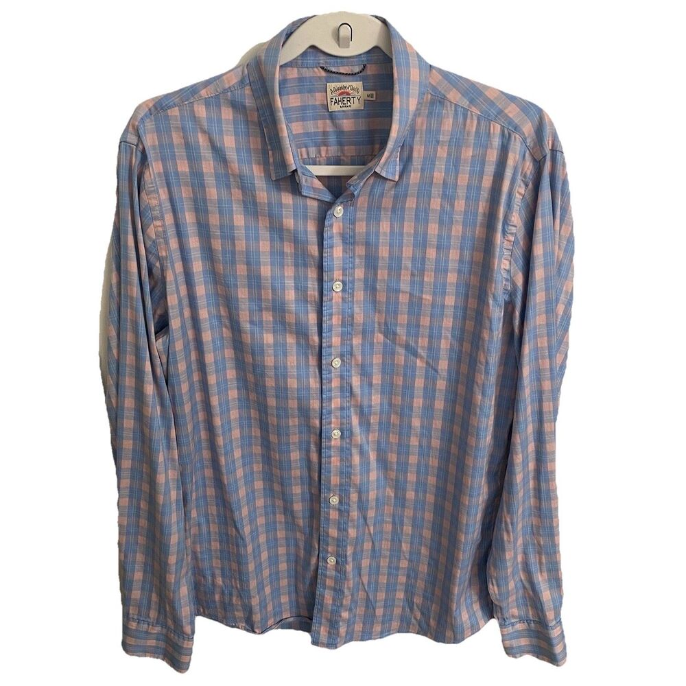 Faherty Shirt Mens Medium Blue Check Movement Bay Reef  Button Up Supima Cotton